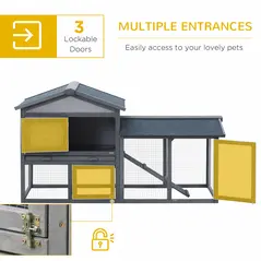 PawHut Wooden Rabbit Hutch Double Tier 147cm Outdoor with Water-Resistant Roof Ramp, Grey - 4