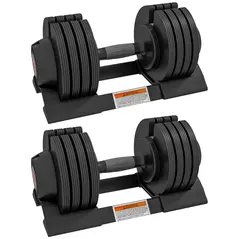SPORTNOW 2 x 20KG Adjustable Dumbbells Set, 4-in-1 Weights Set with Storage Tray and Non-Slip Handle, Home Gym Fitness Equipment, Black - 1