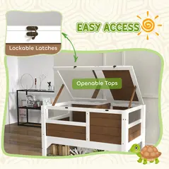 PawHut Wooden Tortoise House, with Shelter, Run, Shelf, Lamp Holder, Tray - Brown - 6