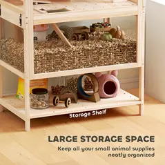PawHut Wooden Hamster Cage with Detachable Lower Floor, Storage Shelf, Hut, Seesaw, Exercise Wheel, Ramps for Hamster - 6