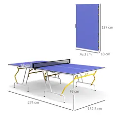 SPORTNOW 9FT Foldable Table Tennis Table, with Cover, Net, Paddles, Balls - Blue - 3