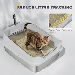 PawHut XL Stainless Steel Cat Litter Box with High Sides, Metal Scoop, 60 x 40 x 30 cm - 7