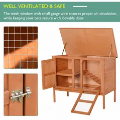 PawHut Wooden Guinea Pigs Hutches Elevated Pet Bunny House with Slide-Out Tray Openable Roof - 6