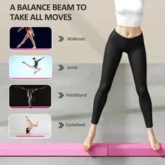 SPORTNOW 7.7ft Folding Gymnastics Beam, Floor Balance Beam for Kids with Anti-Slip Base, Gymnastics Equipment for Home, Pink - 7