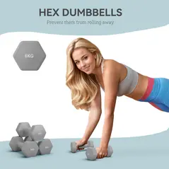 SPORTNOW 2 x 6kg Hexagonal Dumbbells Weights Set with Non-Slip Grip for Home Gym Workout, Grey - 4