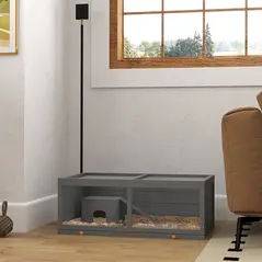 PawHut Wooden Hamster Cage with Sliding Tray, Openable Top, Hut for Syrian Hamster, Grey - 2