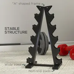 SPORTNOW 5-Tier Dumbbell Rack with 6 Hexagonal Rubber Dumbbells (2x4kg, 2x5kg, 2x6kg), Dumbbell Storage Stand Holder with Weights Sets for Home Gym Fitness, Black - 6