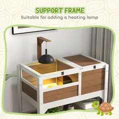 PawHut Wooden Tortoise House, with Shelter, Run, Shelf, Lamp Holder, Tray - Brown - 5