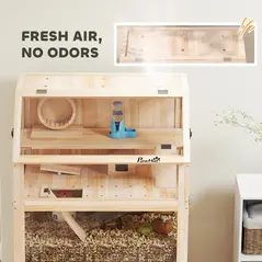 PawHut Wooden Hamster Cage with Detachable Lower Floor, Storage Shelf, Hut, Seesaw, Exercise Wheel, Ramps for Hamster - 8