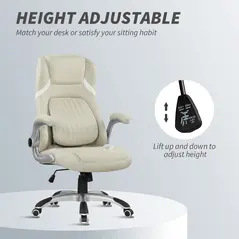 Vinsetto Linen-Look Office Chair, with Adjustable Height and Tension - Beige - 4