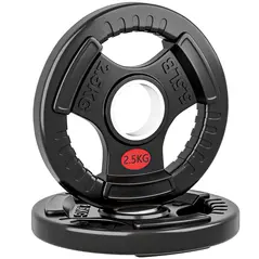 SPORTNOW Olympic Weight Plates, 2"/5cm Weight Disc Pair with Tri-Grips, 2 x 2.5kg Dumbbell Plates for Weightlifting and Strength Training Home Gym Fitness Workout, Black - 1