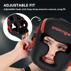 SPORTNOW Boxing Headguard w/ Adjustable Strap for Sparring, Kickboxing, MMA, Red/Black - 5