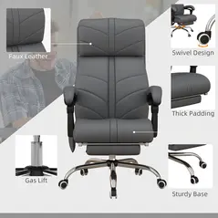 Vinsetto High Back Vibration Massage Office Chair, Heated Reclining PU Leather Computer Chair with Footrest, Grey - 5
