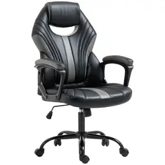 Vinsetto Computer Gaming Chair, Desk Chair with Breathable PU Leather Back and Seat, Soft Padded Armrests and Rolling Wheels for Adults and Gamers, Black - 1