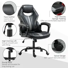 Vinsetto Computer Gaming Chair, Desk Chair with Breathable PU Leather Back and Seat, Soft Padded Armrests and Rolling Wheels for Adults and Gamers, Black - 4