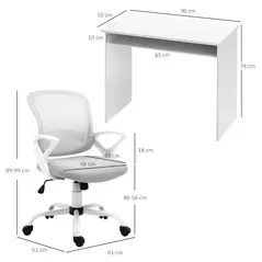 Vinsetto Home Office Chair and Computer Desk Set, Mesh Chair with Swivel Wheels, Study Desk with Storage Shelf, High Gloss White and Grey - 3