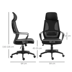 Vinsetto Ergonomic Office Chair, High Back Computer Chair, Mesh Desk Chair with Lumbar Support, Headrest, Wheel, Adjustable Height, Black - 3