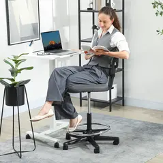 Vinsetto Ergonomic Mesh Standing Desk Chair with Adjustable Footrest Ring and Seat Height Charcoal Grey - 9