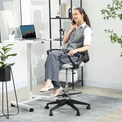 Vinsetto 100-120cm Draughtsman Office Chair, with Footrest - Light Grey - 9