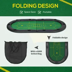 SPORTNOW Foldable Poker Mat, 10-Player Table Top with Cup Holder, Carry Bag - Green - 4