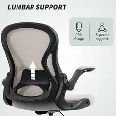 Vinsetto Adjustable Mesh Standing Desk Chair with Flip-up Armrests Lumbar Support Armrests Adjustable Footrest Ring Grey - 6