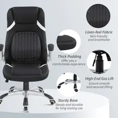 Vinsetto Linen-Look Office Chair, with Adjustable Height and Tension - Black - 9