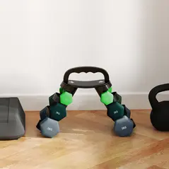 SPORTNOW Dumbbells Set with Storage Rack, 2 x 1kg, 2 x 3kg, 2 x 5kg, Green - 9
