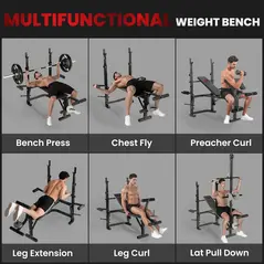 SPORTNOW Multi-Exercise Adjustable Weight Bench with Bench Press Rack - 4