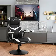 Vinsetto Gaming Chair Ergonomic Computer Chair with Adjustable Height Pedestal Base, Home Office Desk Chair PVC Leather Exclusive Swivel Chair Black - 2