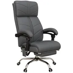Vinsetto High Back Vibration Massage Office Chair, Heated Reclining PU Leather Computer Chair with Footrest, Grey - 1