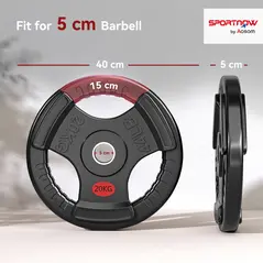 SPORTNOW Olympic Weight Plate, 2"/5cm Weight Disc with Tri-Grips, 20kg Dumbbell Plate for Weightlifting and Strength Training Home Gym Fitness Workout, Black - 3
