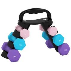 SPORTNOW Dumbbells Set with Storage Rack, 2 x 1kg, 2 x 2kg, 2 x 3kg, Pink - 1