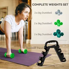 SPORTNOW Dumbbells Set with Storage Rack, 2 x 1kg, 2 x 3kg, 2 x 5kg, Grey - 4