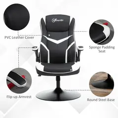 Vinsetto Gaming Chair Ergonomic Computer Chair with Adjustable Height Pedestal Base, Home Office Desk Chair PVC Leather Exclusive Swivel Chair Black - 6