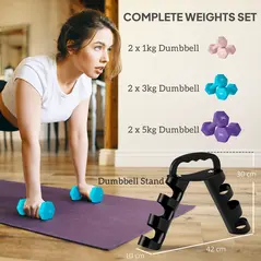 SPORTNOW Dumbbells Set with Storage Rack, 2 x 1kg, 2 x 3kg, 2 x 5kg, Pink - 4