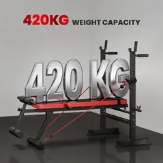 SPORTNOW Adjustable Weight Bench with Squat Rack and Dip Stand - 5