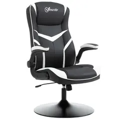 Vinsetto Gaming Chair Ergonomic Computer Chair with Adjustable Height Pedestal Base, Home Office Desk Chair PVC Leather Exclusive Swivel Chair Black - 1