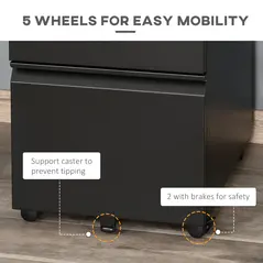 Vinsetto 3 Drawer Filling Cabinet, Mobile Metal File Cabinet with Anti-tilt Design for Letter, A4, Legal Size, Black - 5