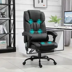 Vinsetto 6-Point Massage Office Chair, PU Leather Desk Chair with Adjustable Height and Footrest for Home Office, Black - 2