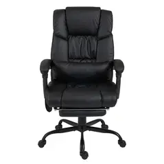 Vinsetto 6-Point Massage Office Chair, PU Leather Desk Chair with Adjustable Height and Footrest for Home Office, Black - 1
