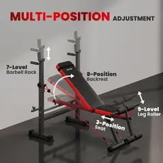 SPORTNOW Adjustable Weight Bench with Squat Rack and Dip Stand - 6