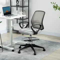 Vinsetto 100-120cm Draughtsman Office Chair, with Footrest - Light Grey - 2
