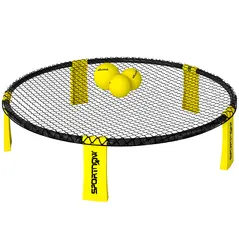 SPORTNOW Spike Game Set, Mini Beach Games Set with Net, 3 Balls and Ball Pump, Portable with Carrying Bag for Outdoor Team Sports, Yellow - 1