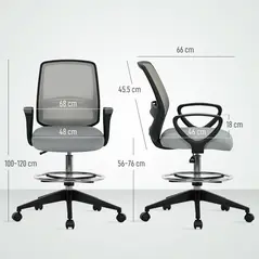 Vinsetto 100-120cm Draughtsman Office Chair, with Footrest - Light Grey - 3