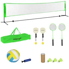 SPORTNOW Badminton Net Set, Height Adjustable Net for Pickleball, Volleyball, Badminton, with 3 Shuttlecocks, 4 Rackets - 1