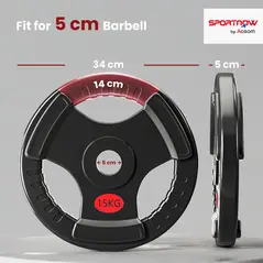SPORTNOW Olympic Weight Plates, 2"/5cm Weight Disc Pair with Tri-Grips, 2 x 15kg Dumbbell Plates for Weightlifting and Strength Training Home Gym Fitness Workout, Black - 3