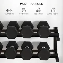 SPORTNOW Wall-Mounted Dumbbell Rack, 2-Tier Weight Stand, Space-Saving and Multi-Functional Steel organiser for Home Gym, Black - 5