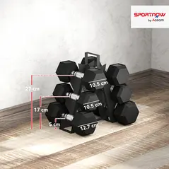 SPORTNOW Hex Dumbbell Set with Weights Storage Rack, Rubber Coated Dumbbells, Non-Slip Chrome Handles, Space-Saving for Home Gym Weight Lifting Strength Training, 2 x 2kg, 2 x 5kg, 2 x 8kg - 3
