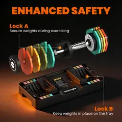 SPORTNOW Adjustable Dumbbells Set with Safety Locking Mechanism, Multicoloured - 6