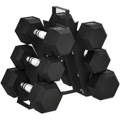 SPORTNOW Hex Dumbbell Set with Weights Storage Rack, Rubber Coated Dumbbells, Non-Slip Chrome Handles, Space-Saving for Home Gym Weight Lifting Strength Training, 2 x 2kg, 2 x 5kg, 2 x 8kg - 1